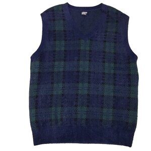 Lands End Sweater Vest Mens Size Medium Brushed Plaid V-Neck Pullover Classic
